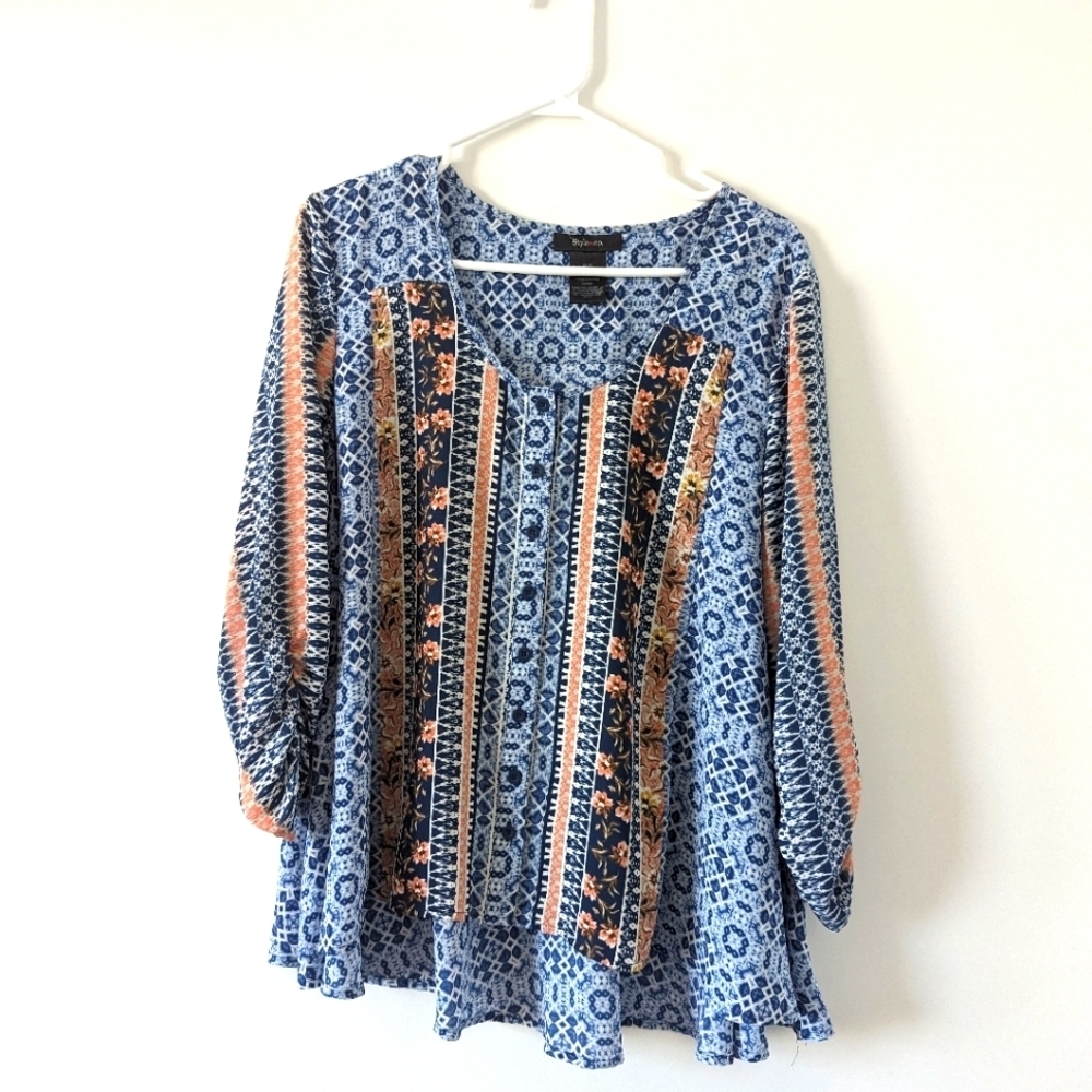 Boho Chic Blue Printed Long Sleeve Tunic Top - Style & Co. Women's Size Medium